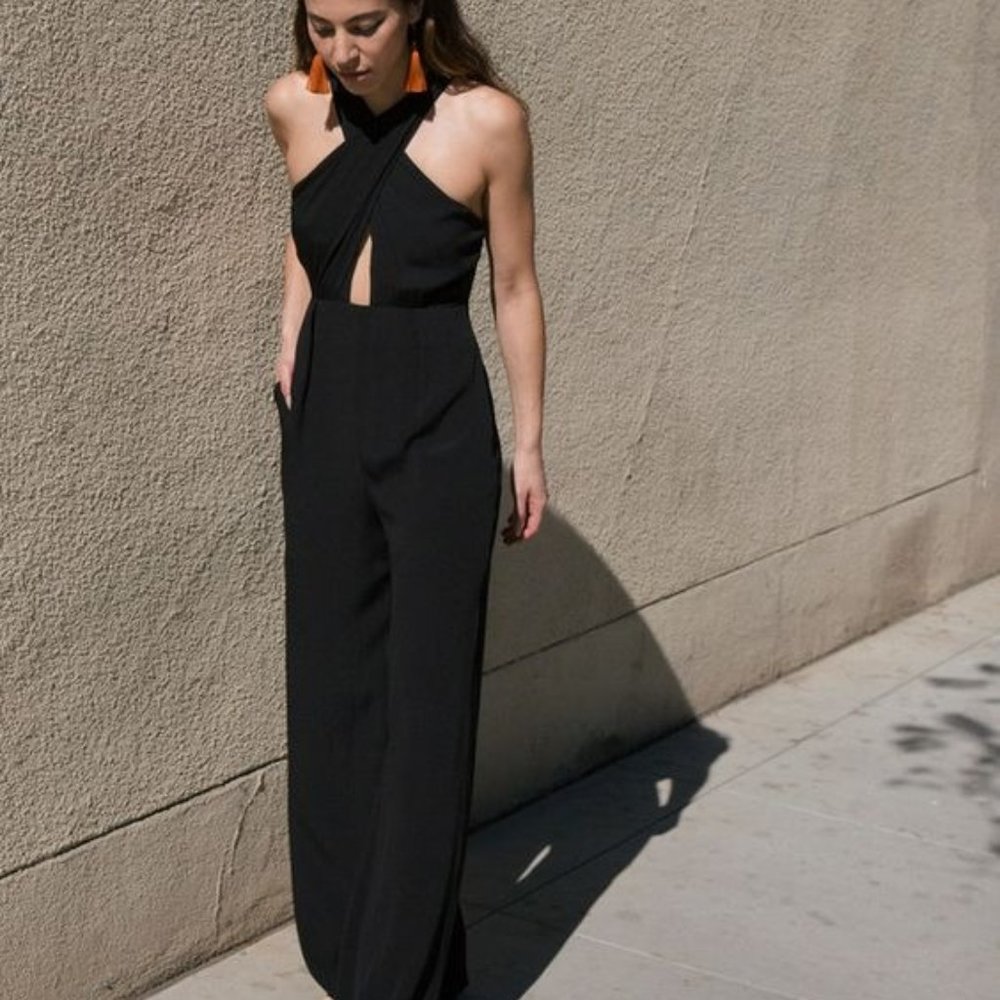 Mara Hoffman black crepe cross front jumpsuit